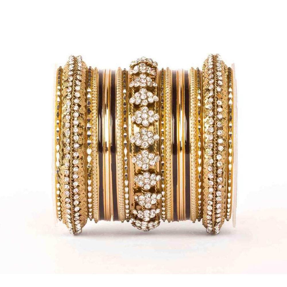 Beautiful Colored Meena Bangle Set For One Hand Black All Bangle Sets T4 Jewels