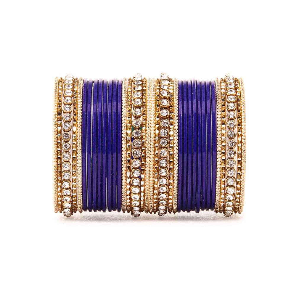 Simple Matte Textured Stone Bangle Set Blue All Bangle Sets T4 Jewels