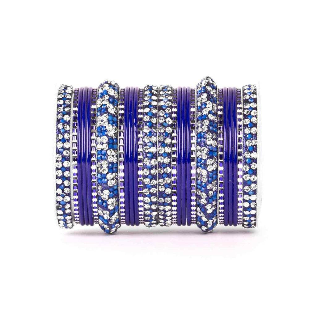 Lac Stone Pattern Bangle Set For Two Hands Blue All Bangle Sets T4 Jewels