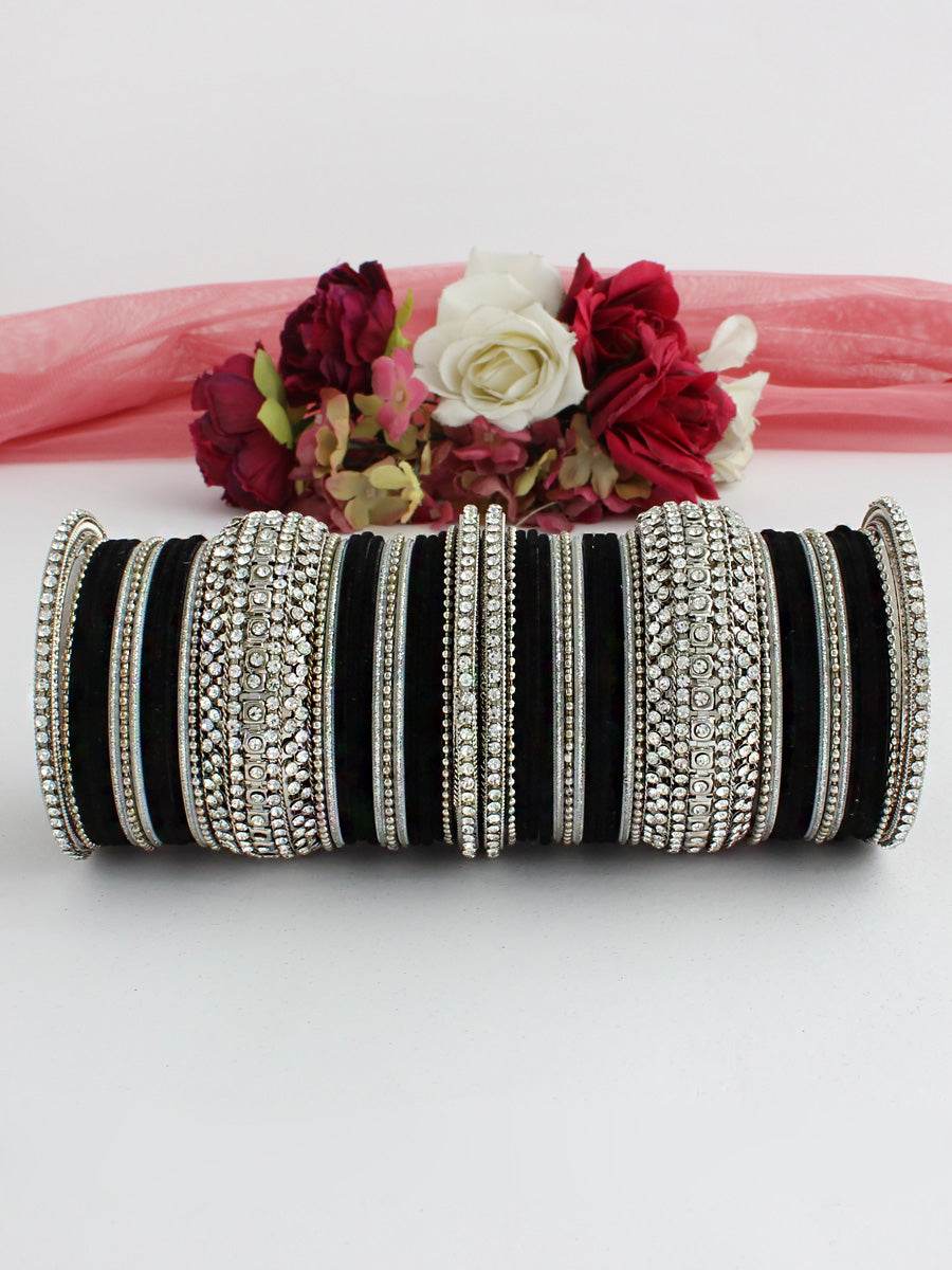 Maryam Bangle Set (Silver) Black 2.6 Bangles T4 Jewels