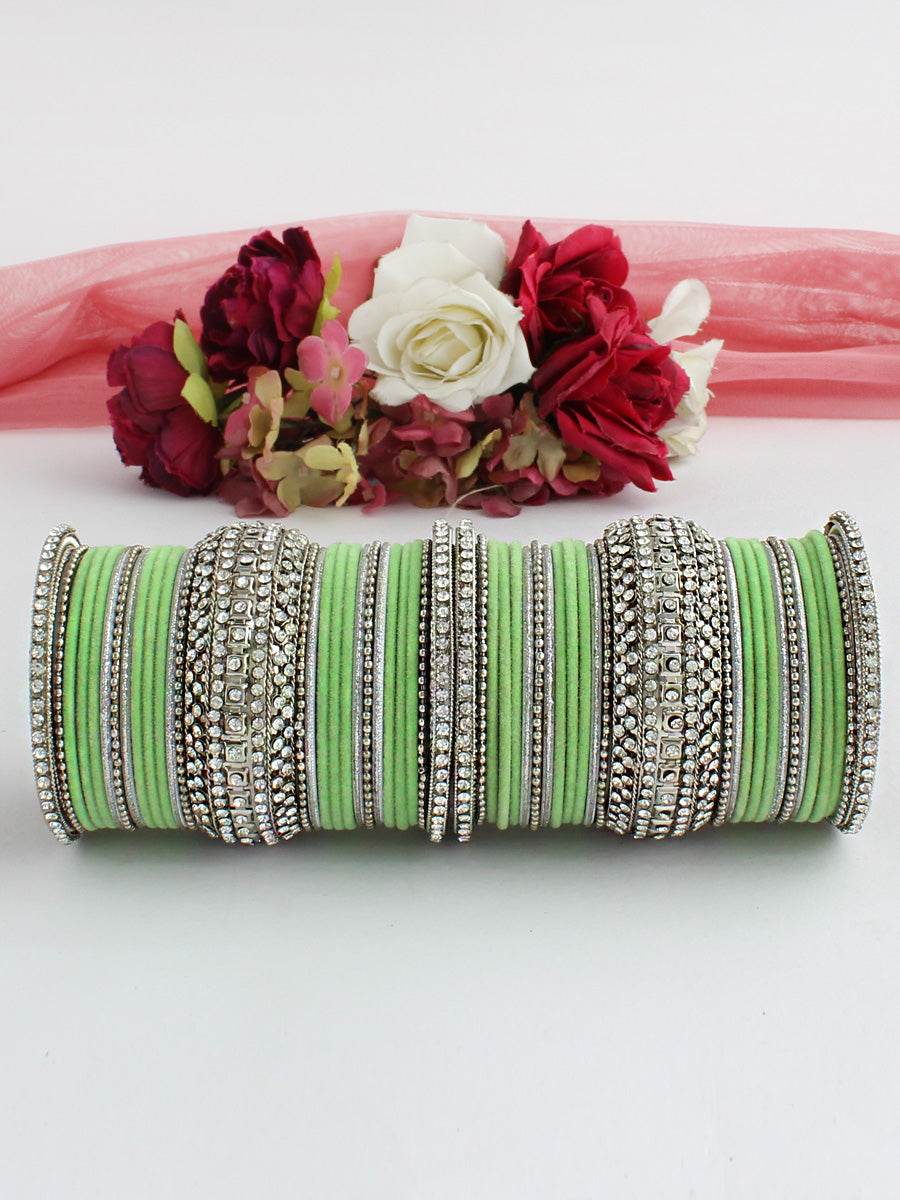 Maryam Bangle Set (Silver) Mint Green Bangles T4 Jewels