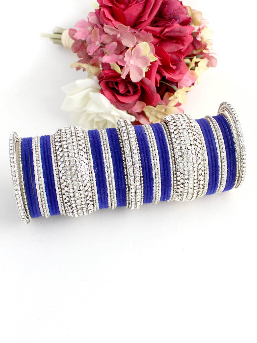 Maryam Bangle Set (Silver) Blue 2.4 Bangles T4 Jewels