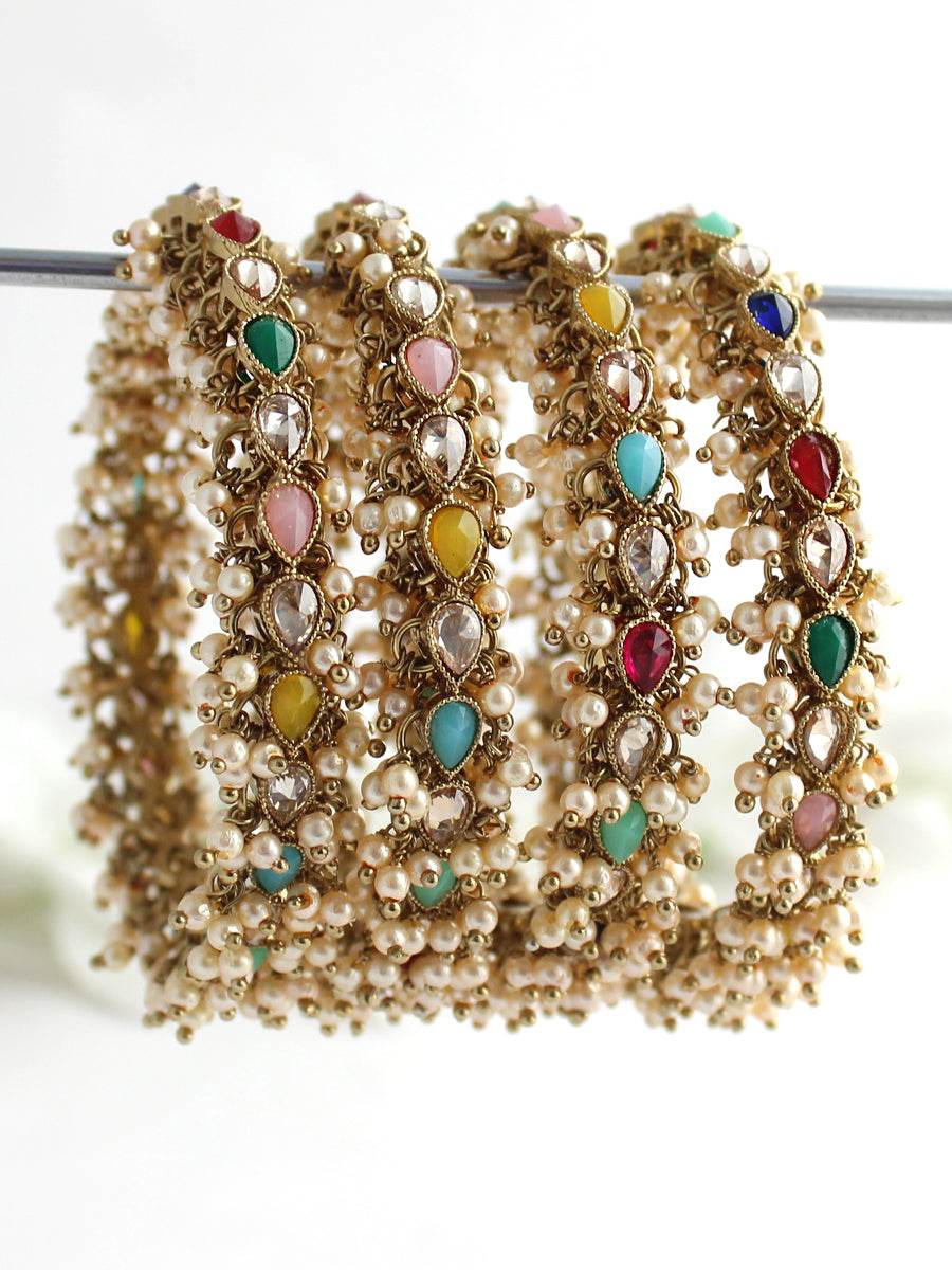 Kayra Bangle Set Golden Multicolor Bangles T4 Jewels