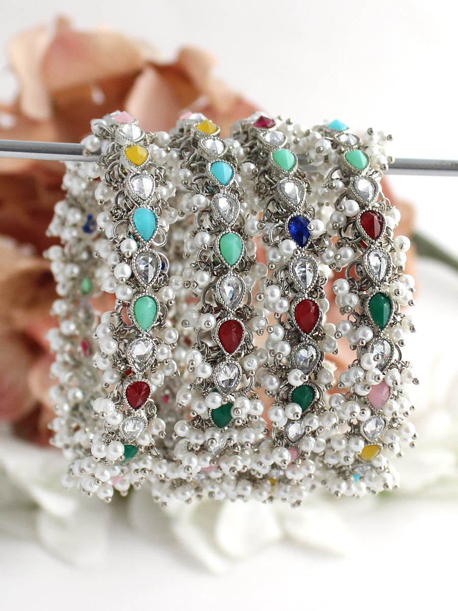 Kayra Bangle Set Silver Multicolor Bangles T4 Jewels