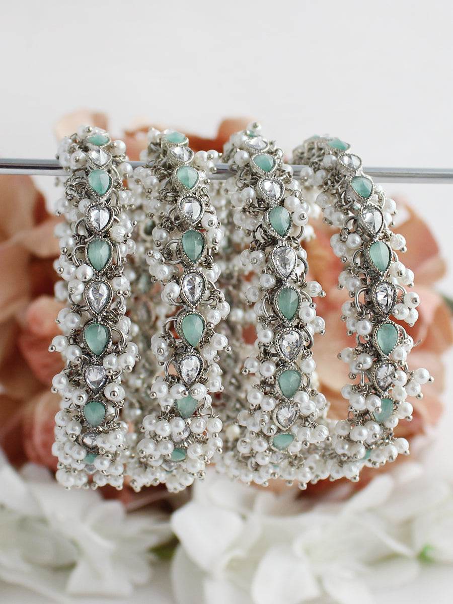 Kayra Bangle Set Silver Mint Green Bangles T4 Jewels