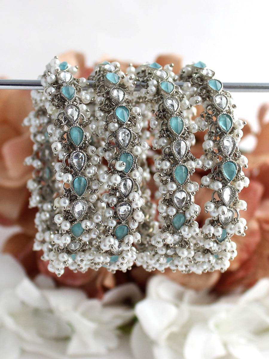 Kayra Bangle Set Silver Aqua Bangles T4 Jewels