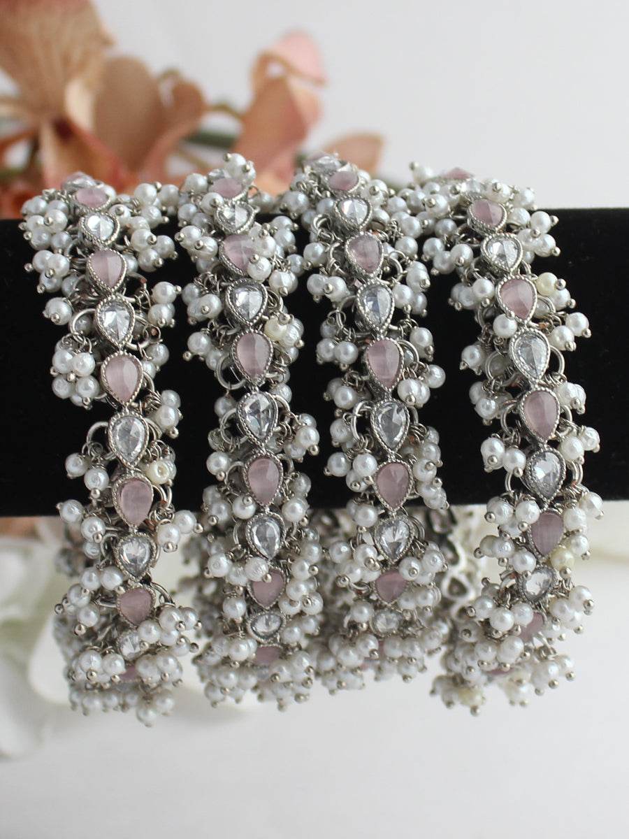Kayra Bangle Set Silver Pastel Pink Bangles T4 Jewels