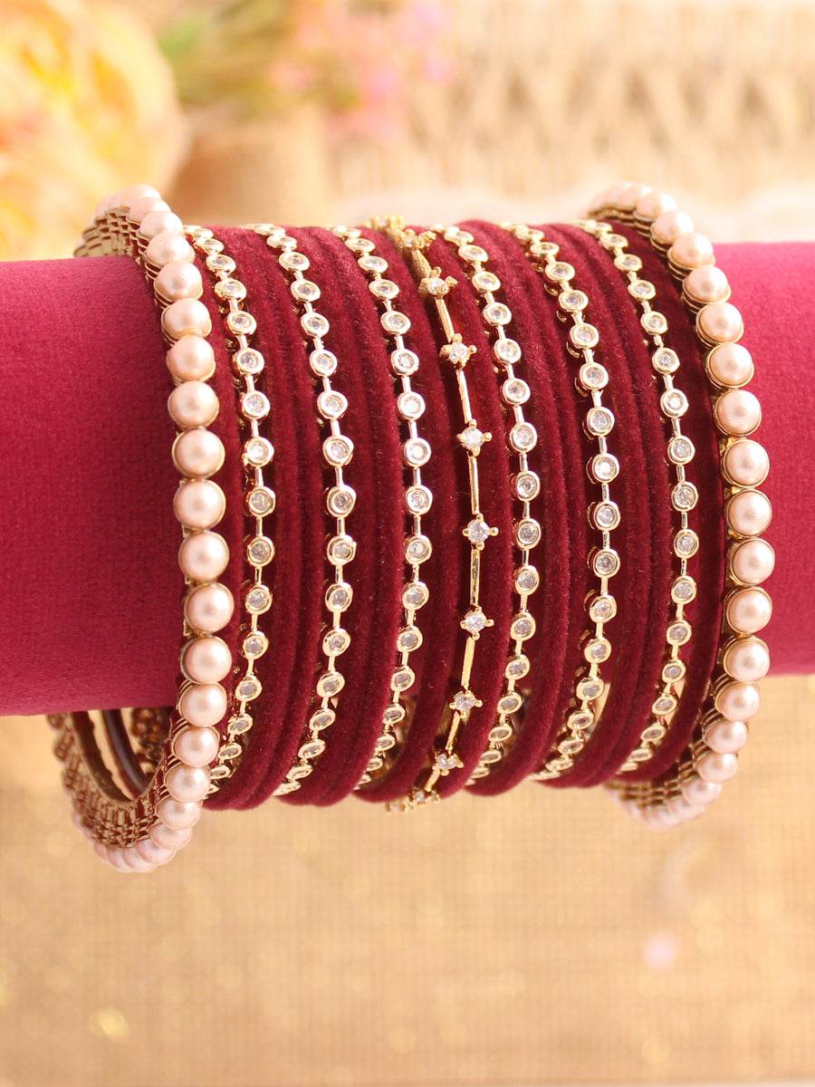 Vedika Bangle Set 2.4 Maroon Bangles T4 Jewels