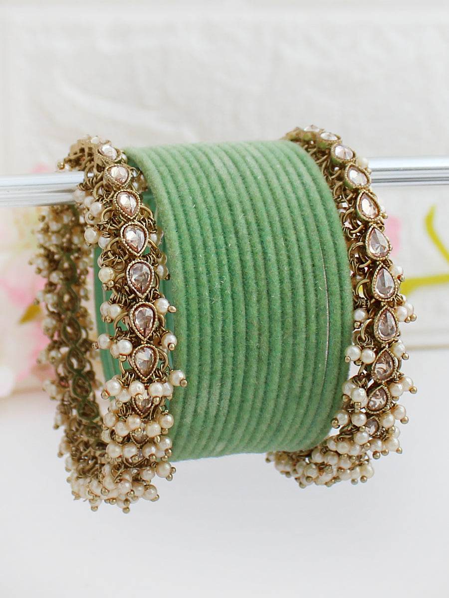 Sharvi Bangle Set Mint Green Bangles T4 Jewels