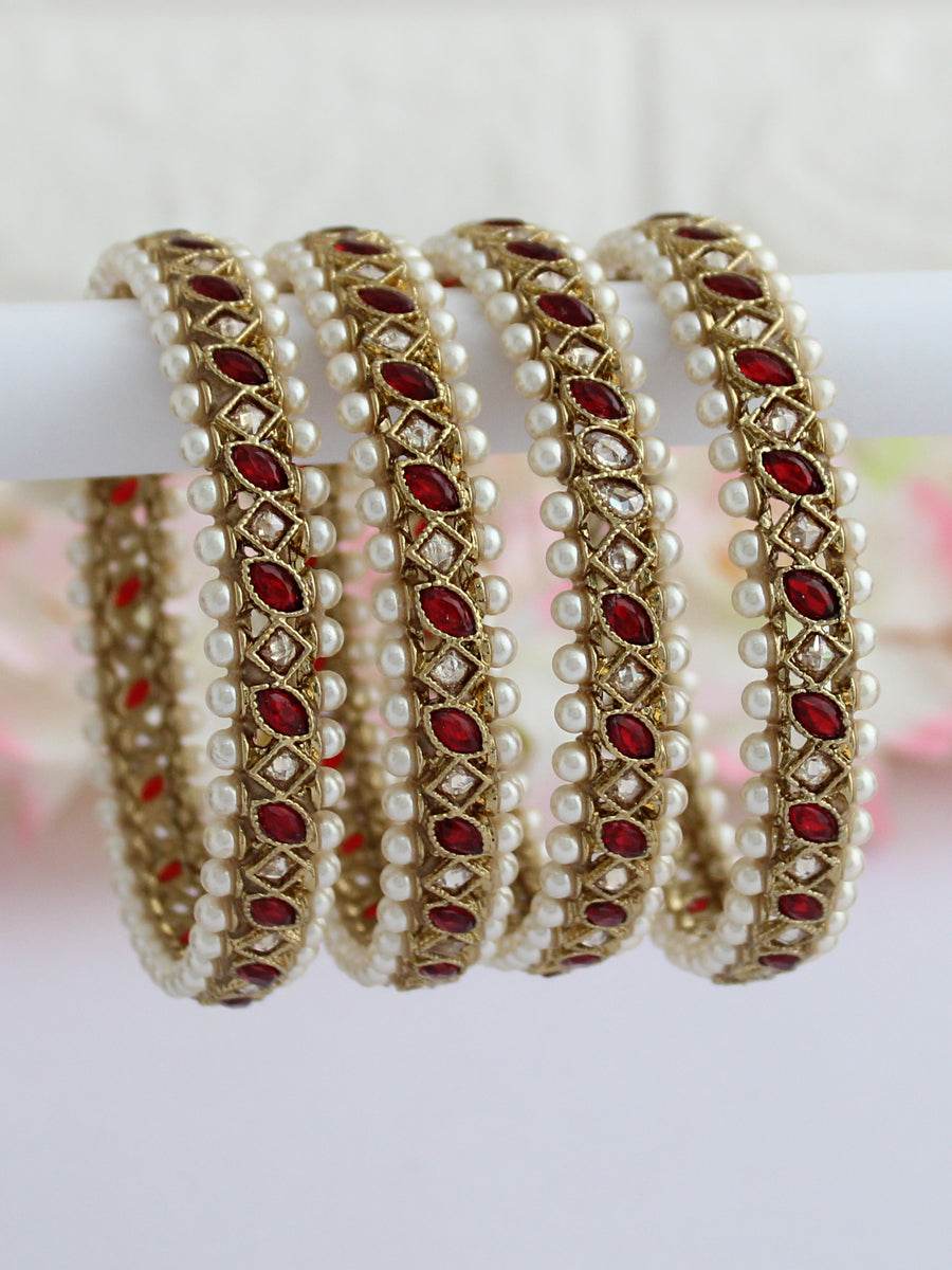 Kinjal Bangle Set Maroon Bangles T4 Jewels