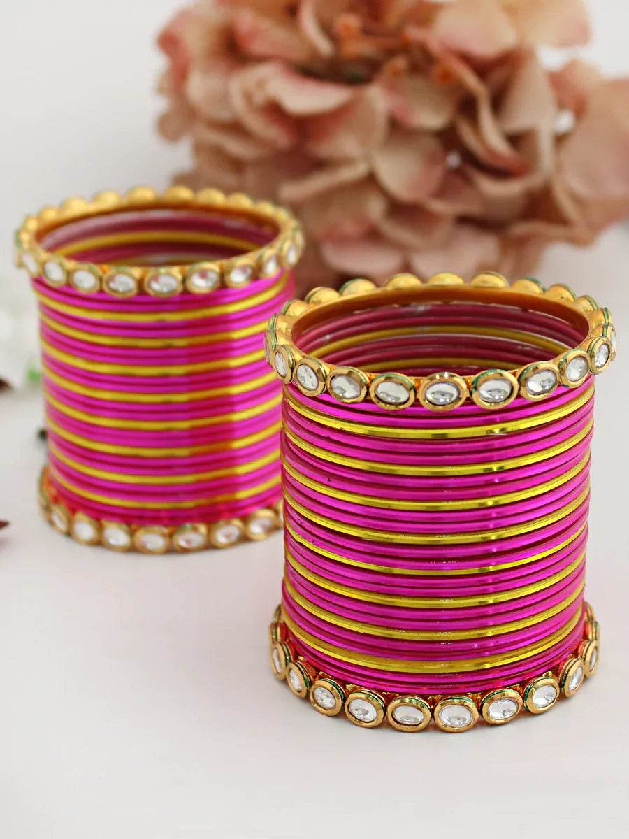 Damini Bangle Set Hot Pink Bangles T4 Jewels