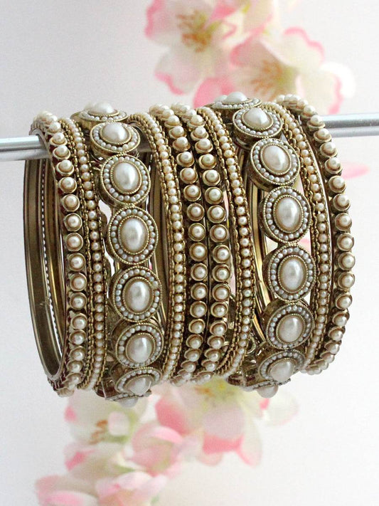Saanvi Bangle Set/ Stack Pearl Bangles T4 Jewels