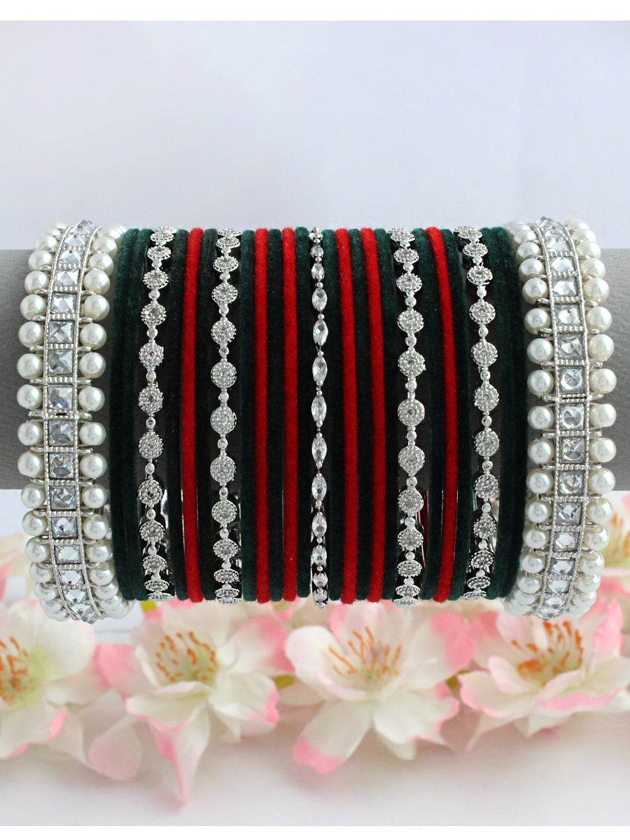 Shubhi Bangle Set Dark Green Bangles T4 Jewels