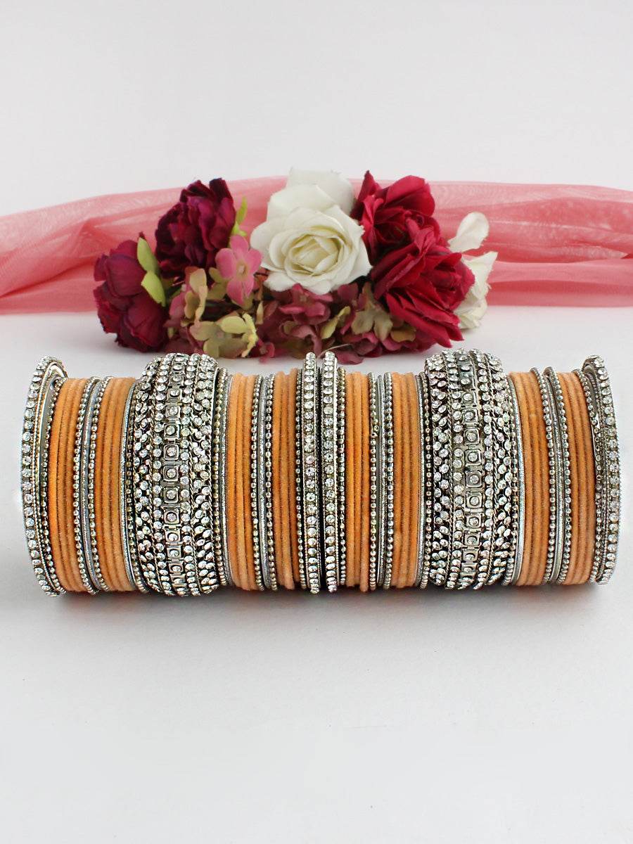 Maryam Bangle Set (Silver) Peach 2.6 Bangles T4 Jewels
