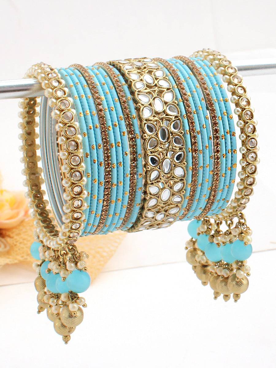Kamya Bangle Set Matte Turquoise Bangles T4 Jewels