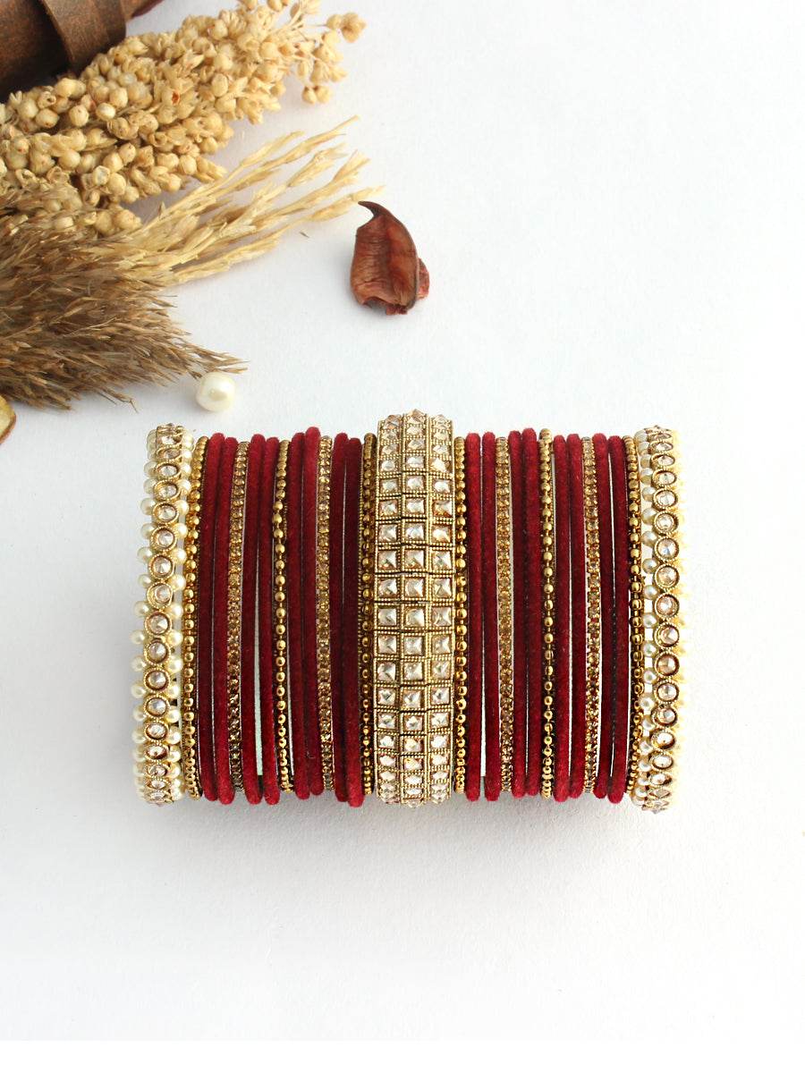 Disha Bangle Set Maroon 2.4 Bangles T4 Jewels