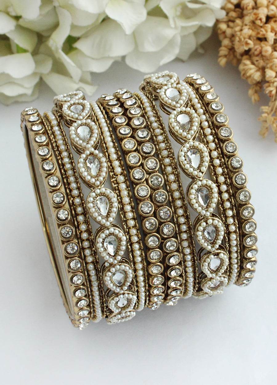 Avisha Bangle Set White Bangles T4 Jewels