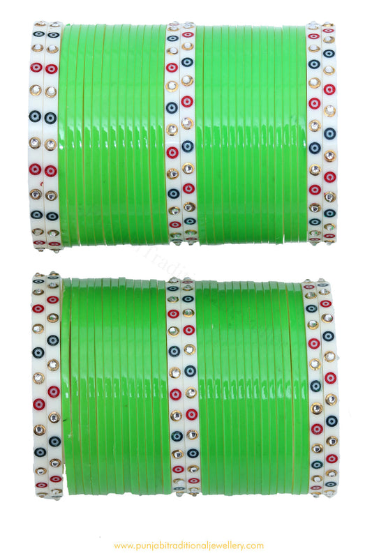 Parrot Green Colour Dotted Bridal Chura By T4 Jewels