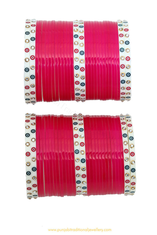 Raani Pink Colour Dotted Bridal Chura By T4 Jewels