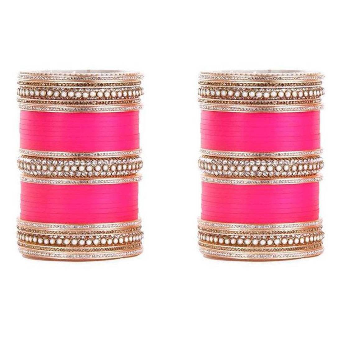 Lac Wedding Chura With Pearl Work Fuchsia Bridal Chuda T4 Jewels