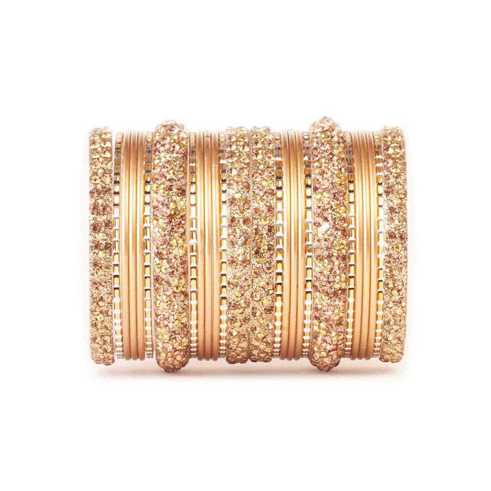 Lac Stone Pattern Bangle Set For Two Hands Golden All Bangle Sets T4 Jewels