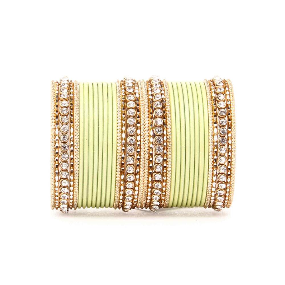 Simple Matte Textured Stone Bangle Set Light Green All Bangle Sets T4 Jewels