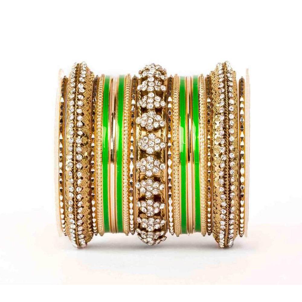 Beautiful Colored Meena Bangle Set For One Hand Green All Bangle Sets T4 Jewels