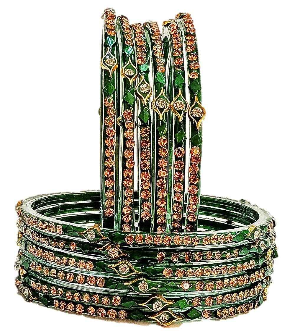 T4 Jewels (Large Size) Red, Maroon & Green Color Glass Bangles (Pack Of 12)-DUK Green Large Size Bangles T4 Jewels