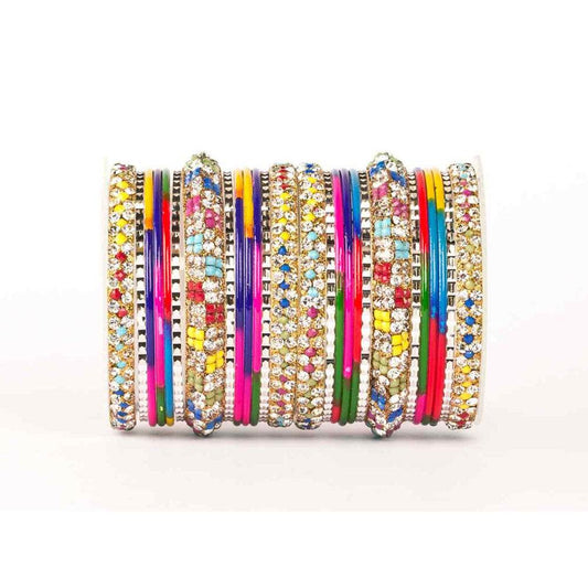 Lac Stone Pattern Bangle Set For Two Hands Multi All Bangle Sets T4 Jewels