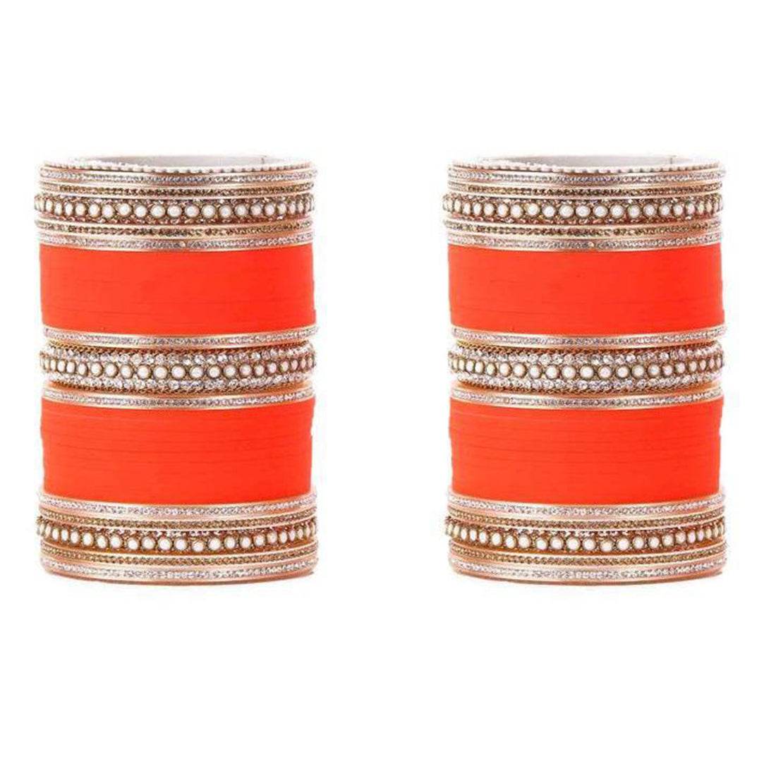 Lac Wedding Chura With Pearl Work Orange Bridal Chuda T4 Jewels