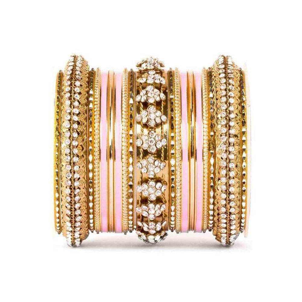 Beautiful Colored Meena Bangle Set For One Hand Pink All Bangle Sets T4 Jewels