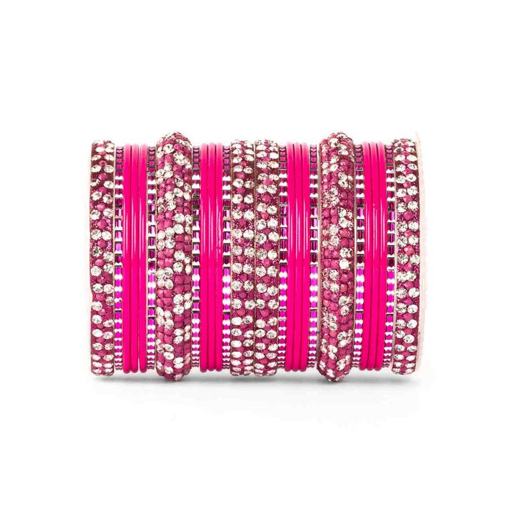 Lac Stone Pattern Bangle Set For Two Hands Fuchsia All Bangle Sets T4 Jewels