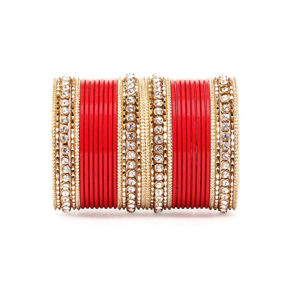 Simple Matte Textured Stone Bangle Set Red All Bangle Sets T4 Jewels