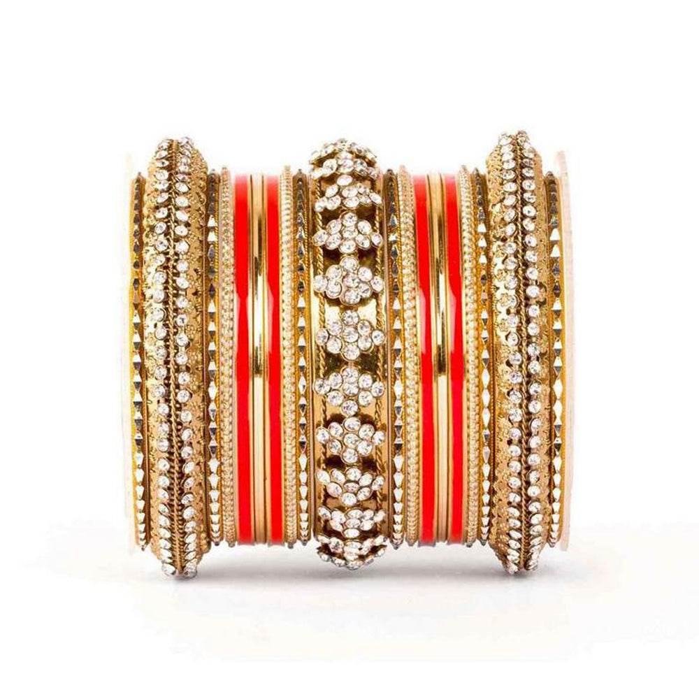 Beautiful Colored Meena Bangle Set For One Hand Red All Bangle Sets T4 Jewels