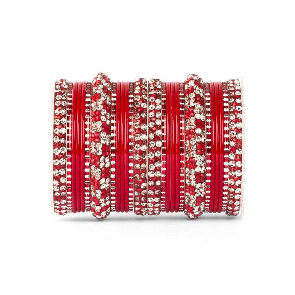 Lac Stone Pattern Bangle Set For Two Hands Red All Bangle Sets T4 Jewels