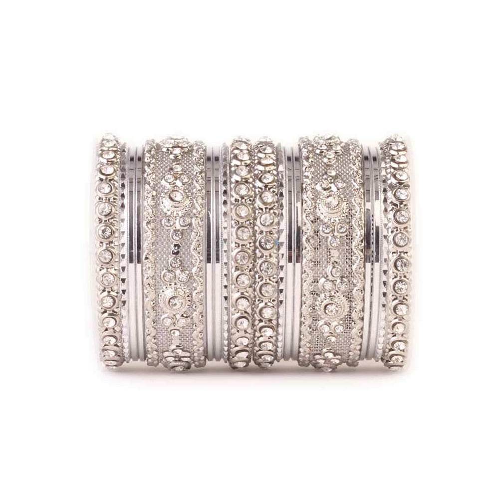 Beautiful Intricate Colored Bangle Set For Two Hands Silver All Bangle Sets T4 Jewels