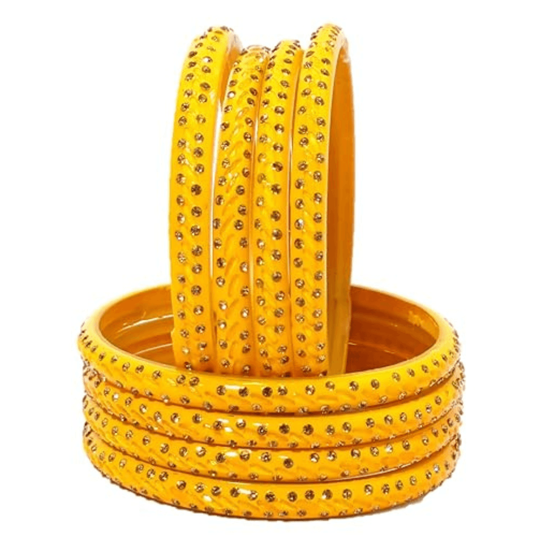 T4 Jewels (2.10 & 2.12 Size Golden Stones Studded Designer Bangle Set - (Set Of 8) - RDKRSHN Large Size Bangles T4 Jewels