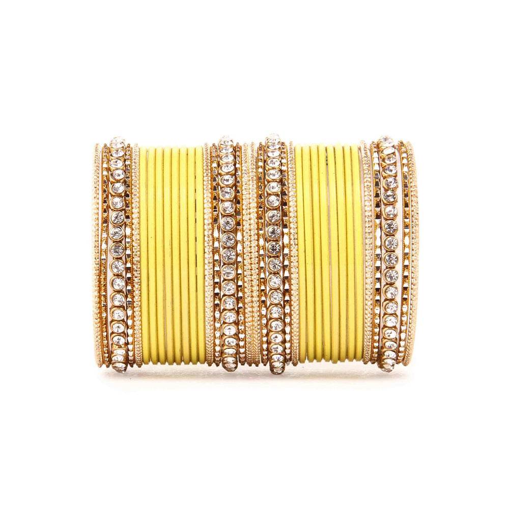 Simple Matte Textured Stone Bangle Set Yellow All Bangle Sets T4 Jewels