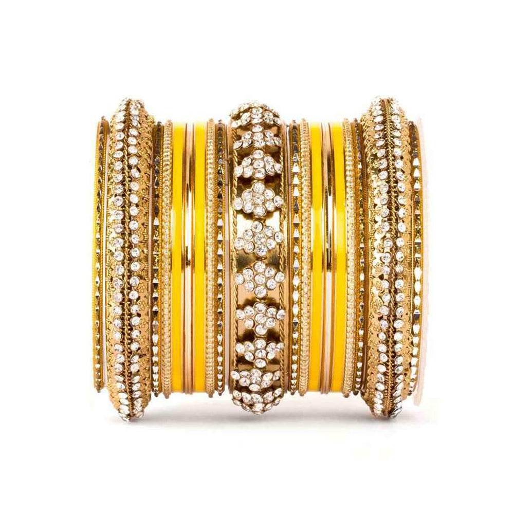 Beautiful Colored Meena Bangle Set For One Hand Yellow All Bangle Sets T4 Jewels