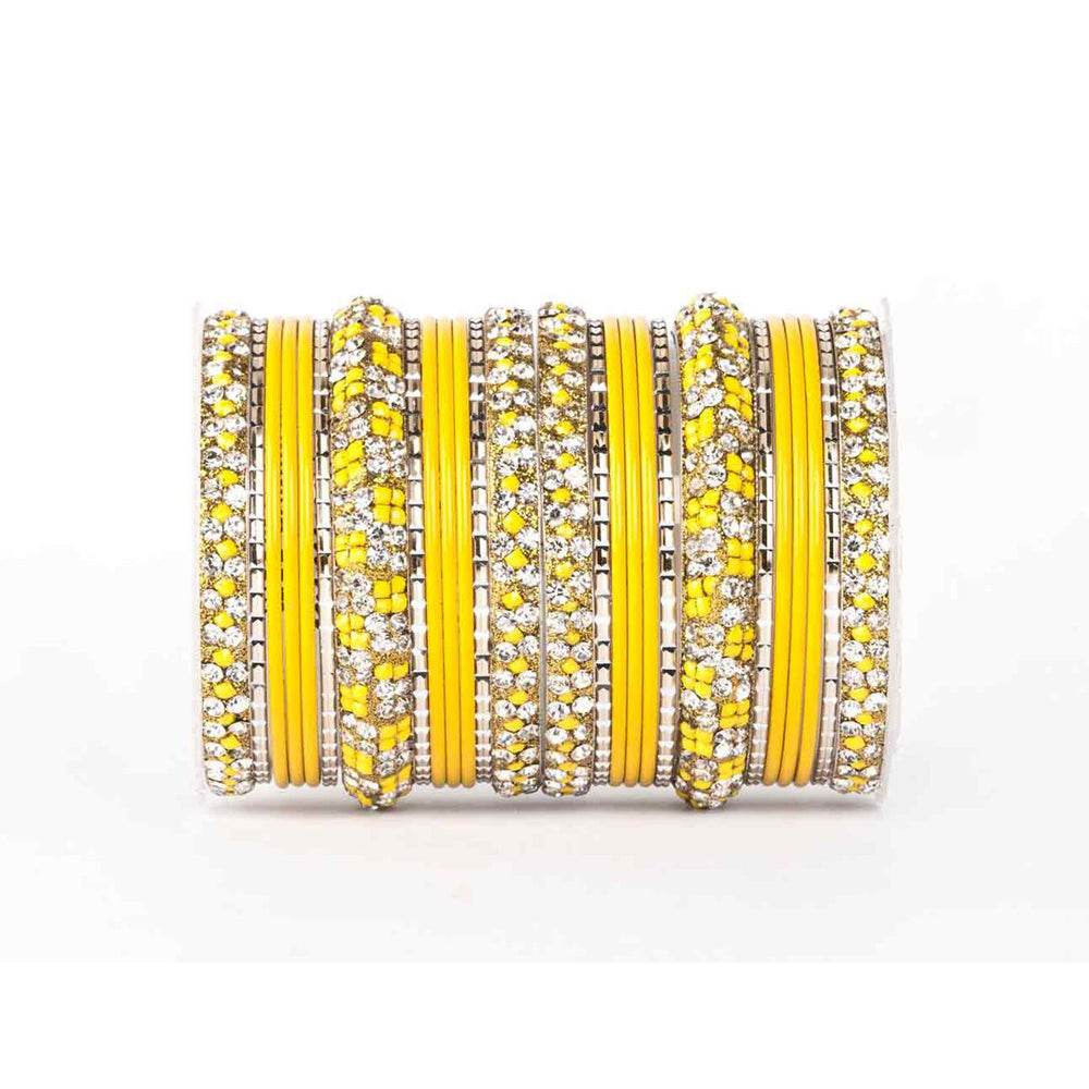 Lac Stone Pattern Bangle Set For Two Hands Yellow All Bangle Sets T4 Jewels