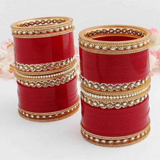 T4 Jewels Bridal Chuda With White Kada & Patti-Availbale In Many Colors (CH10Z)