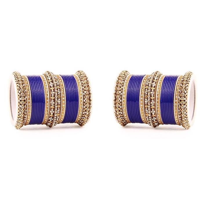 Set of 2 Bridal Matte Textured Bangle Set Blue All Bangle Sets T4 Jewels