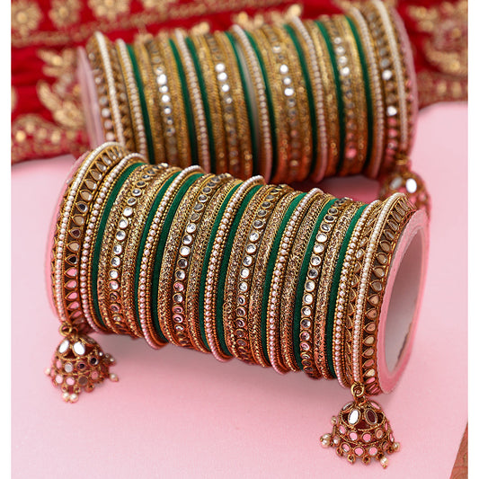 Bridal Mirror Bangle Set with Jhumki by T4 Jewels