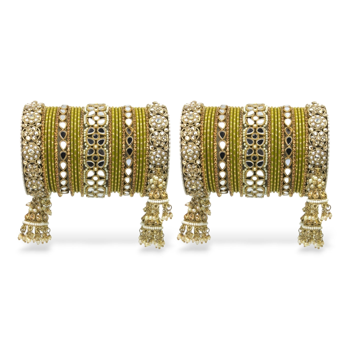 Mirror Style Bangle set with Jhumki for two hands by T4 Jewels