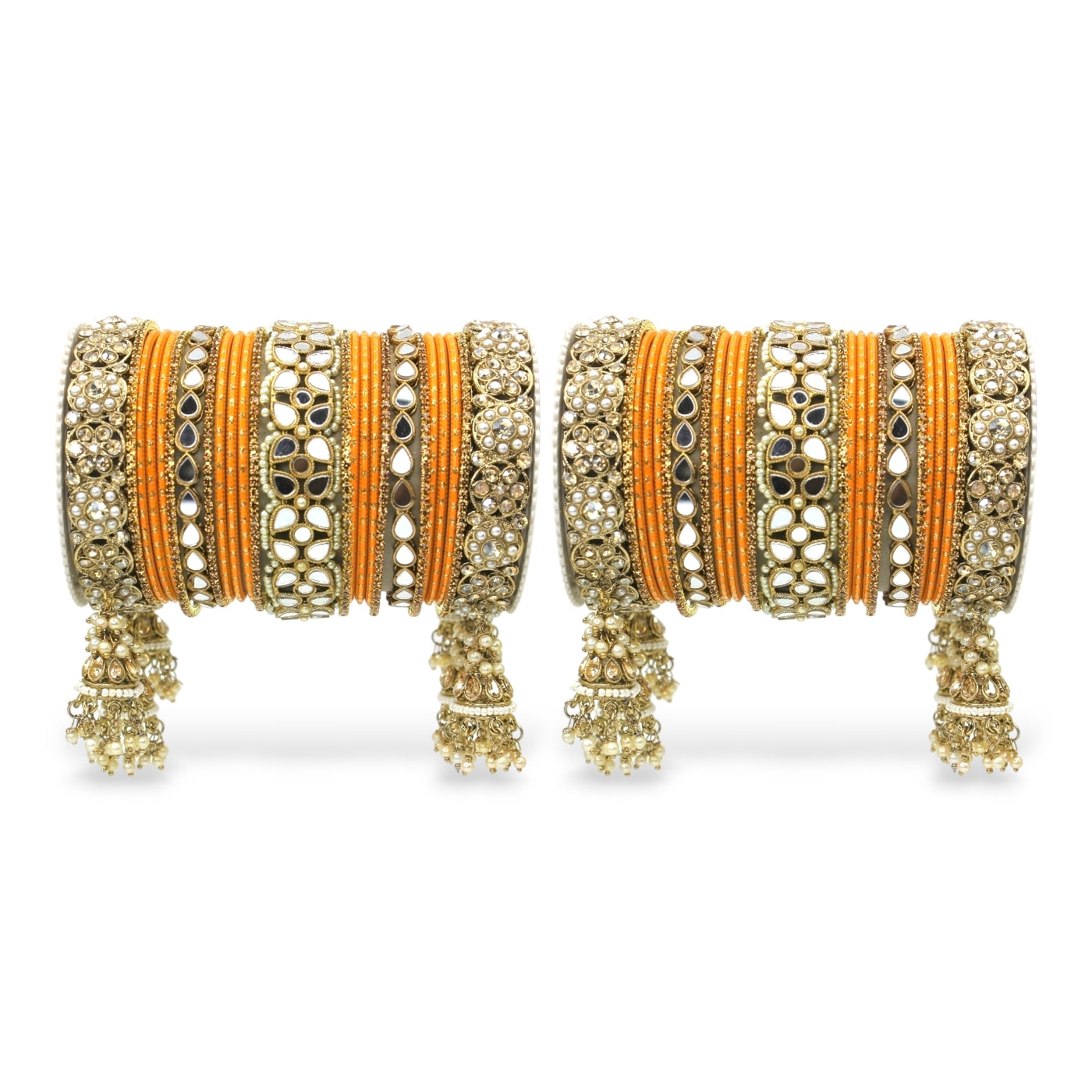 Mirror Style Bangle set with Jhumki for two hands by T4 Jewels