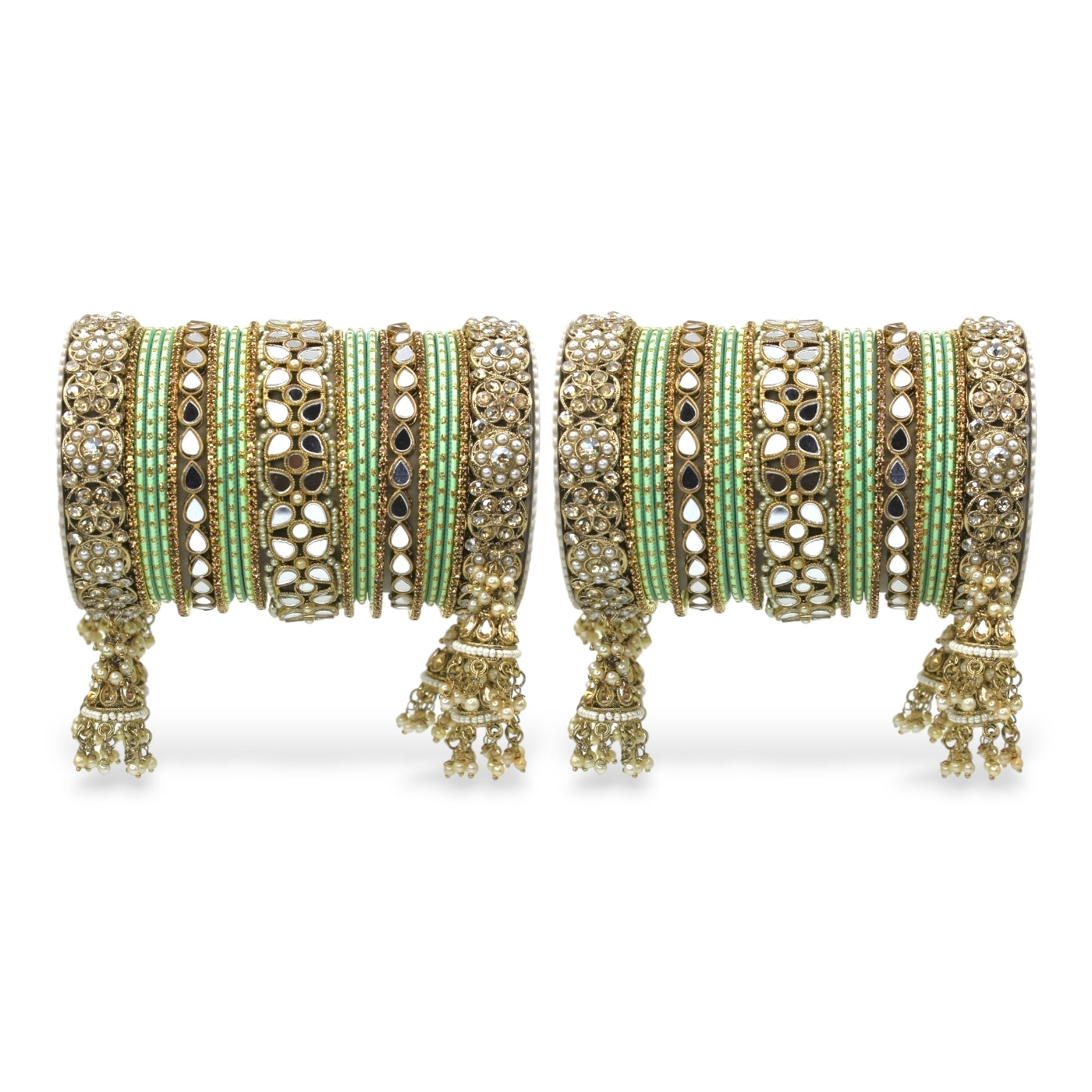 Mirror Style Bangle set with Jhumki for two hands by T4 Jewels