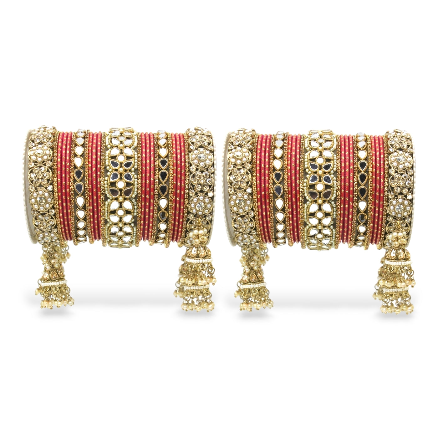 Mirror Style Bangle set with Jhumki for two hands by T4 Jewels