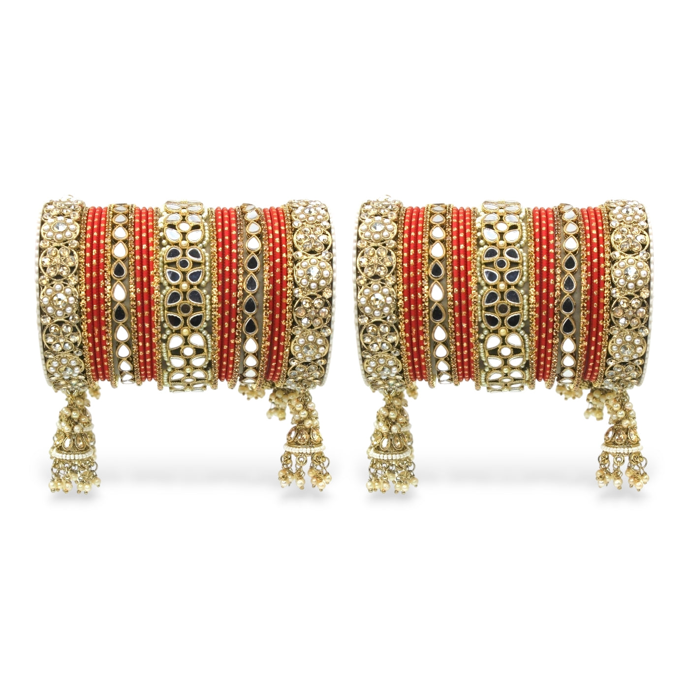 Mirror Style Bangle set with Jhumki for two hands by T4 Jewels