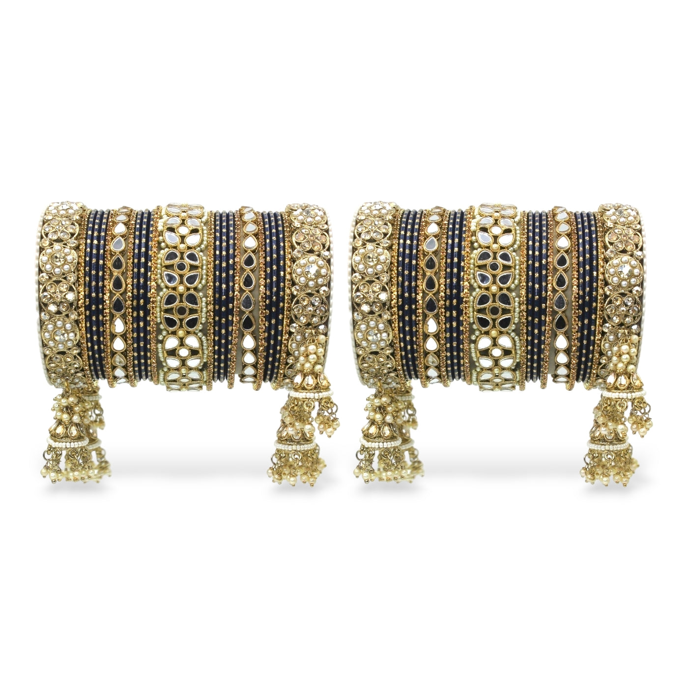 Mirror Style Bangle set with Jhumki for two hands by T4 Jewels