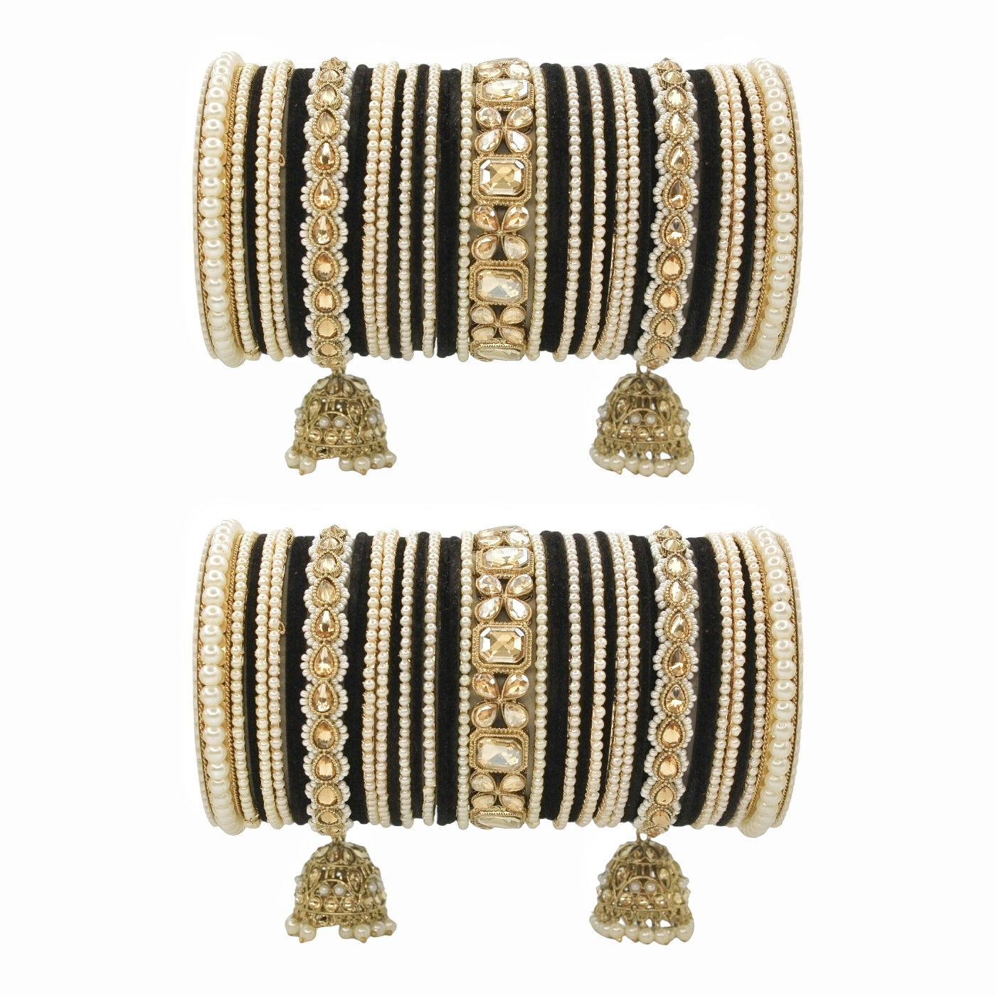 Jhumki Bangle set with Pearl Kadas for two hands by T4 Jewels